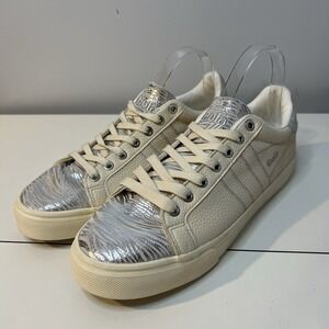 Gola Womens Orchid II Zebra‎ Sneakers Shoes Beige Silver Leather Lace Up Size 10